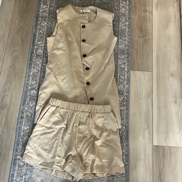 COMMENSE Cotton & Linen Tie-Back Shorts Set Khaki - Picture 4 of 4